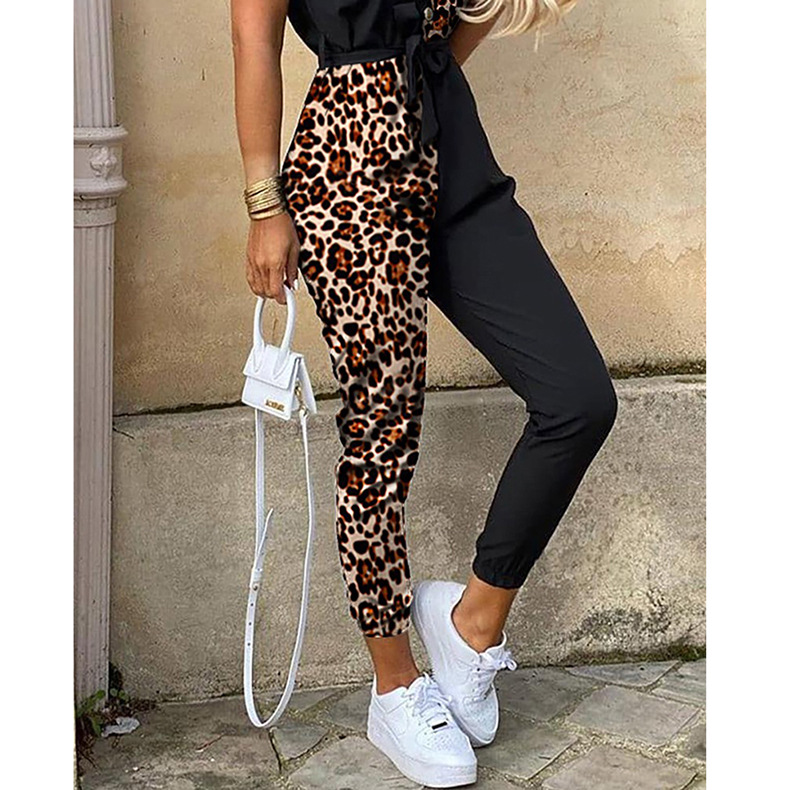 casual lapel belt printing jumpsuit NSKX8493