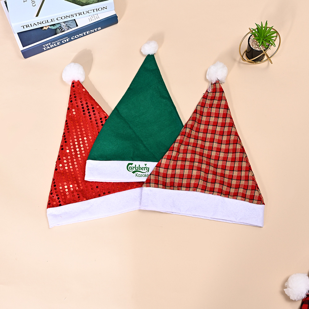 爆款圣诞节圣诞帽高档短毛绒小辫子圣诞帽加厚老人帽子节日装扮