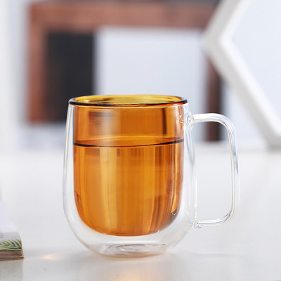 玻璃杯双层防烫创意彩色带把玻璃泡茶杯家用大容量喝水杯咖啡杯子