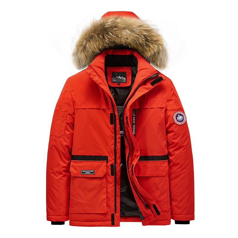 Invierno nuevo algodón acolchado abrigo ropa de los hombres más tamaño engrosado caliente al aire libre casual color sólido simple moda Cuello de piel de algodón acolchado abrigo
