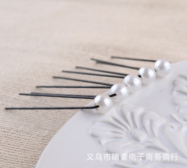 熱い販売ブライダル模造パールプレートヘアフォーク U 字型クリップシンプルな光沢のあるラウンドビーズヘアピンヘアピン頭飾り卸売