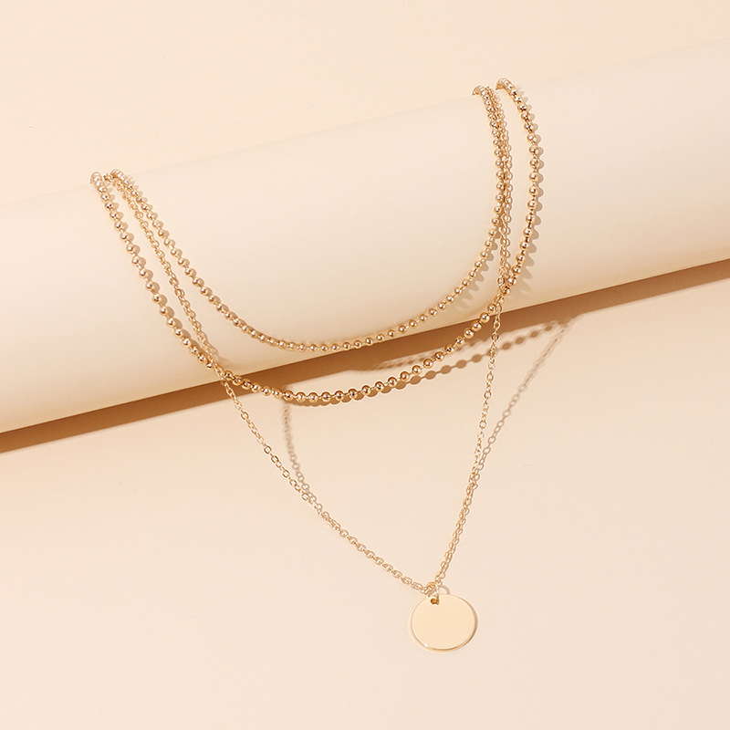 10g Weight Necklace Classification Wedding, Travel Occasion Women'S Gender Gold Color Hot-selling Fashion Small Round Smooth Multi-layer Necklace 3