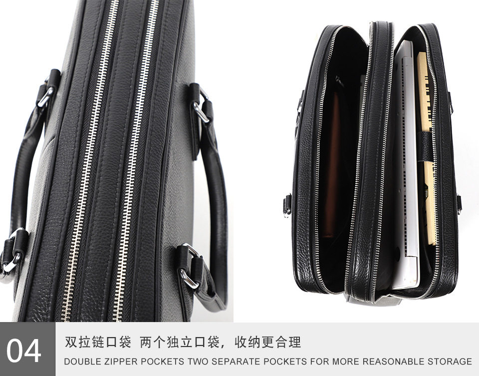 Túi xách tay nam công sở da bò lớp đầu kiểu ngang dung tích lớn 38×29,5×9 cm — Màu đen chi tiết 17