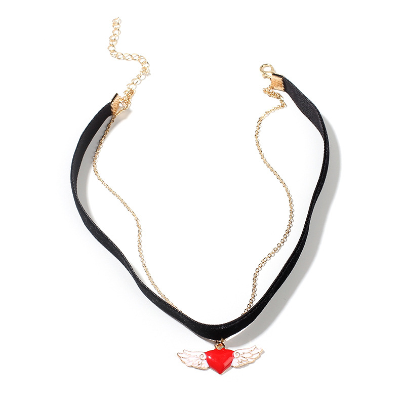 Europäische Und Amerikanische Doppels Chicht Mode Liebe Flügel Chocker Halskette Kragen Temperament Herzförmige Kurze Schlüsselbein Kette Schmuck Frauen display picture 5