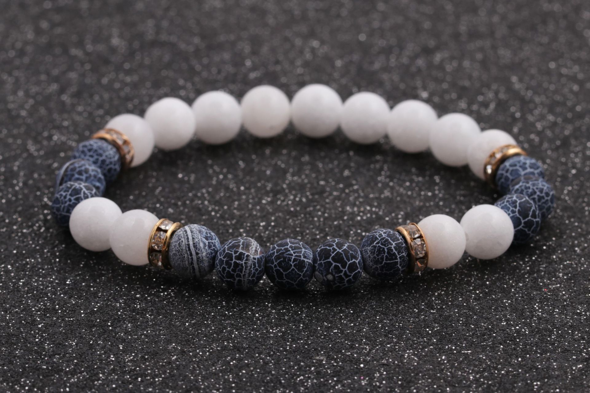 New Hot-selling Accessories 8mm Porcelain White Stone Weathered Stone Beaded Copper Bracelet display picture 10