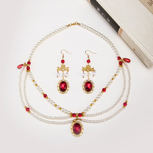 中國風女式項鏈珍珠圓珠鏈古風項飾冷淡風紅色瓔珞項圈漢服配飾