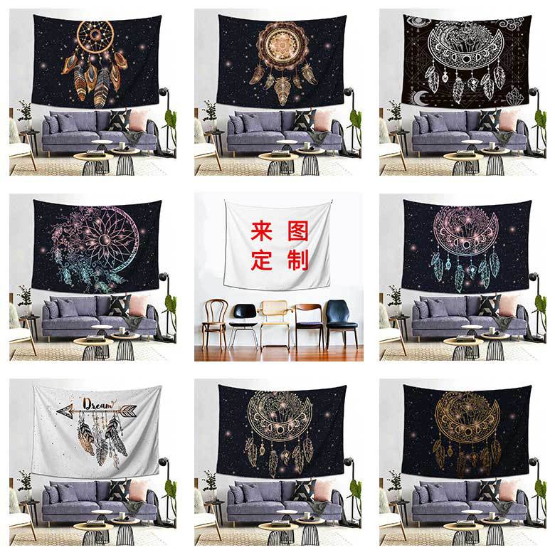 定制欧美捕梦网羽毛挂毯挂布背景布 ins卧室房间装饰布挂毯