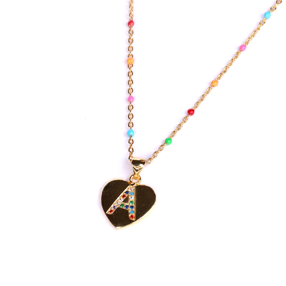 26 Letters Colorful Zircon Heart-shaped Pendant Necklace Wholesale display picture 23