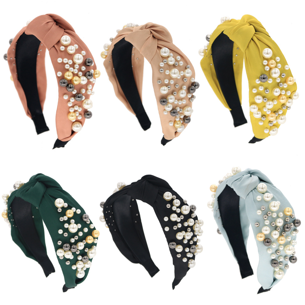 Fashion Pearl Wide Version Headband Six-color Knotted  Headband  Wholesale display picture 13