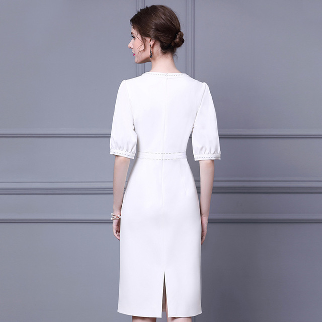 Summer white collar commuting style over the Knee Skirt