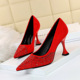 282-5 in Europe and the sexy nightclub show thin heels with suede shallow mouth cat pointed high-heeled party diamond single shoes