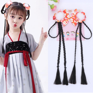 Children tassel hair braid costume hanfu antique fan manual flower hairpin girls baby hair accessory to the clamp