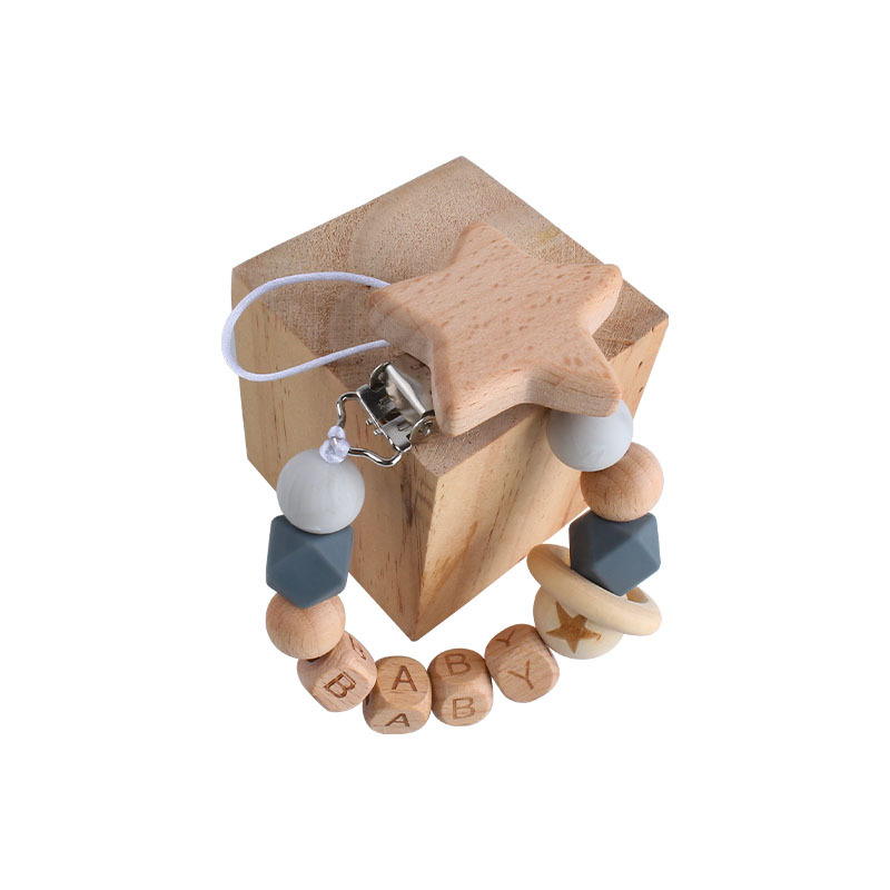 Bebé haya animal chupete clip juguete mordedor estrella de cinco puntas cuentas de silicona chupete cadena AliExpress Amazon Venta caliente