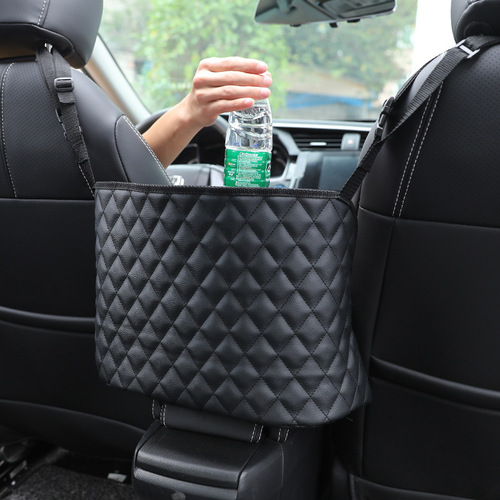 Storage net pocket between two car seats, car bag net, leather hanging car storage bag, universal