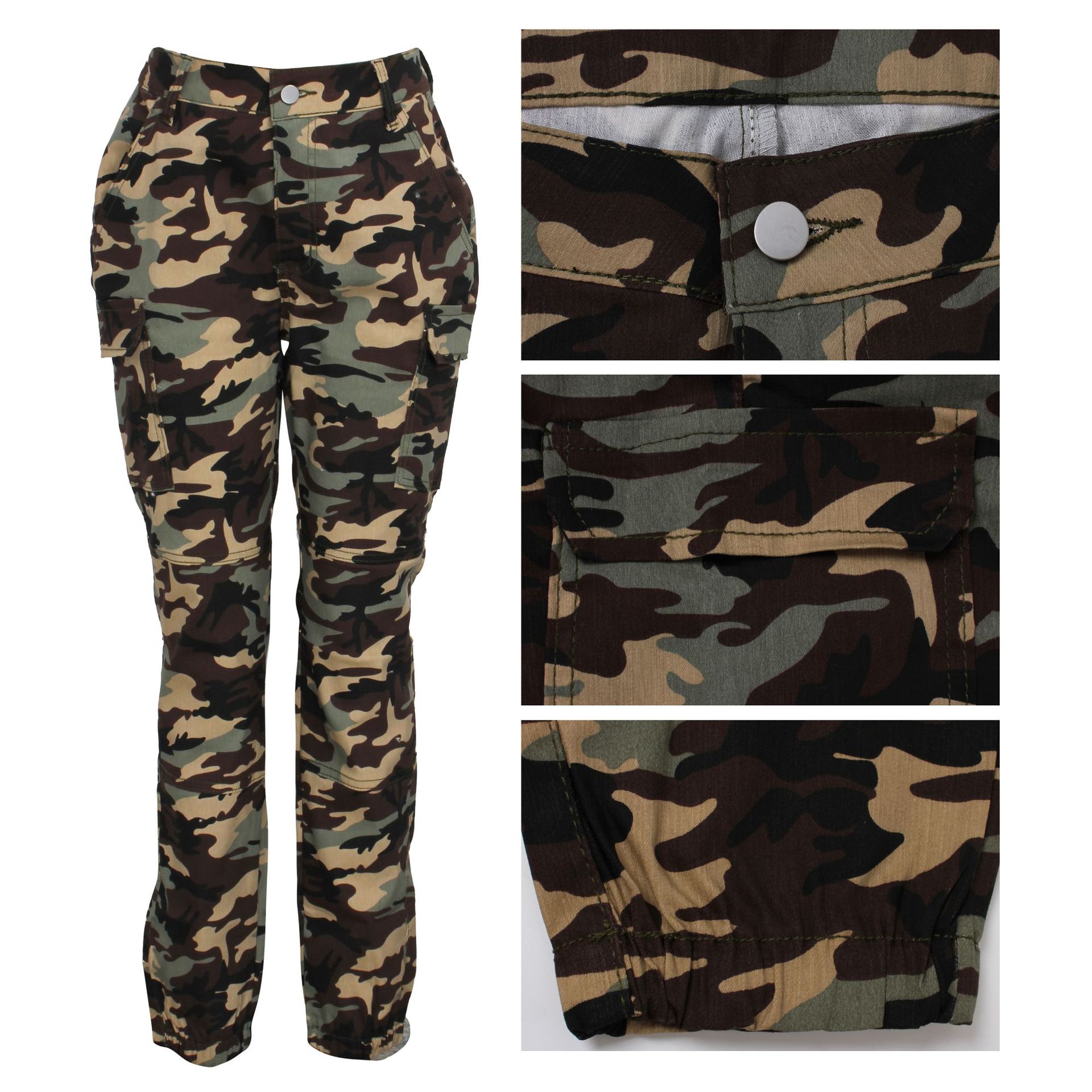 Robe femme slim imprimé camouflage décontracté petit pied pantalon_voghion.com