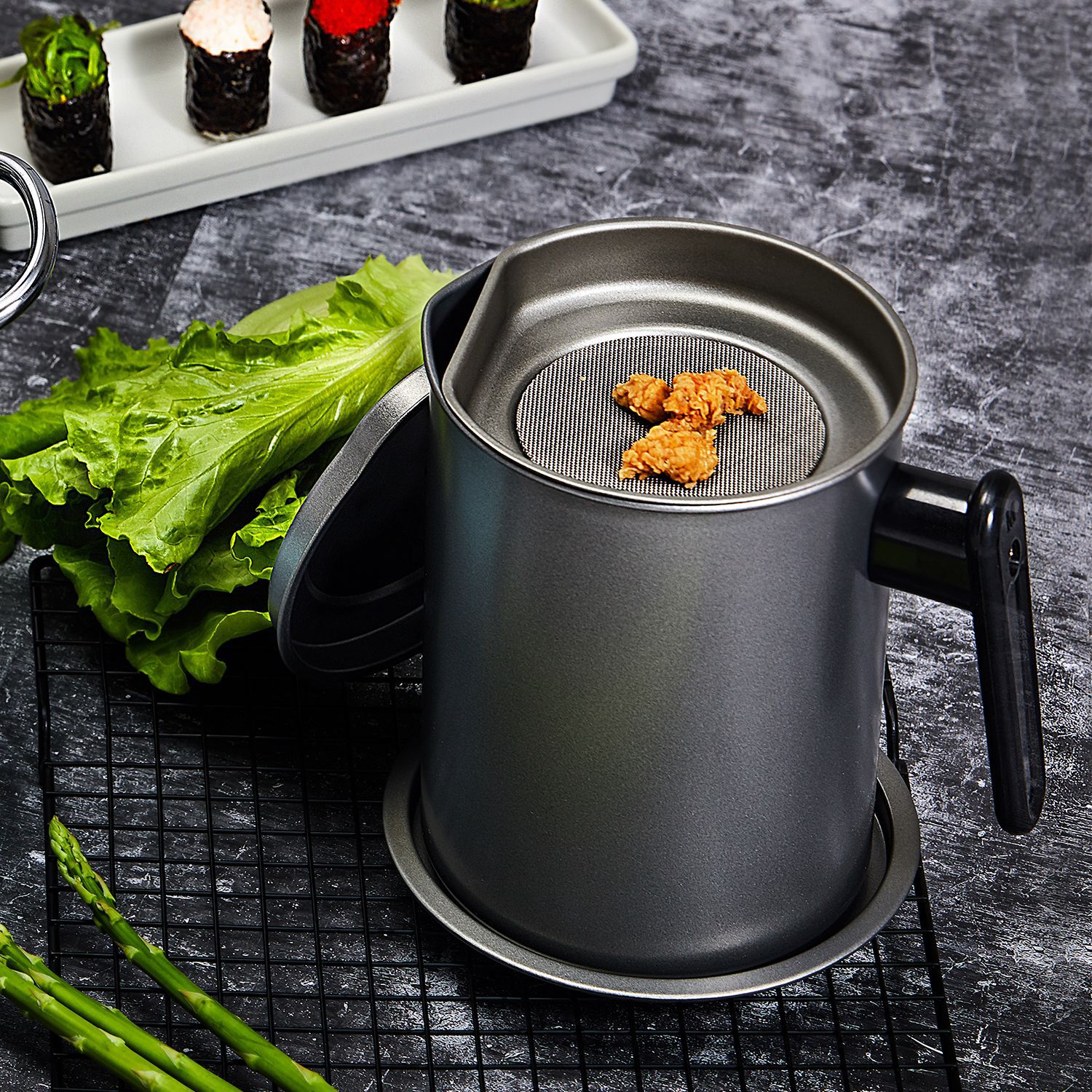 日式油壶不锈钢过滤网家用带盖装油瓶厨房储滤油神器猪油渣储油罐|ms