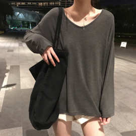 ins超火T恤女春秋冬内搭纯色长袖打底衫韩版潮学生外穿宽松上衣服