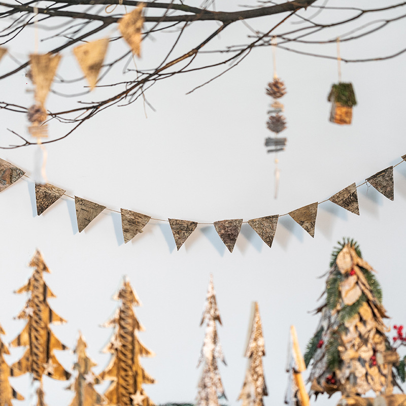Feliz Navidad corteza de abedul natural bandera triangular fiesta bandera Mori colgante de decoración de Navidad
