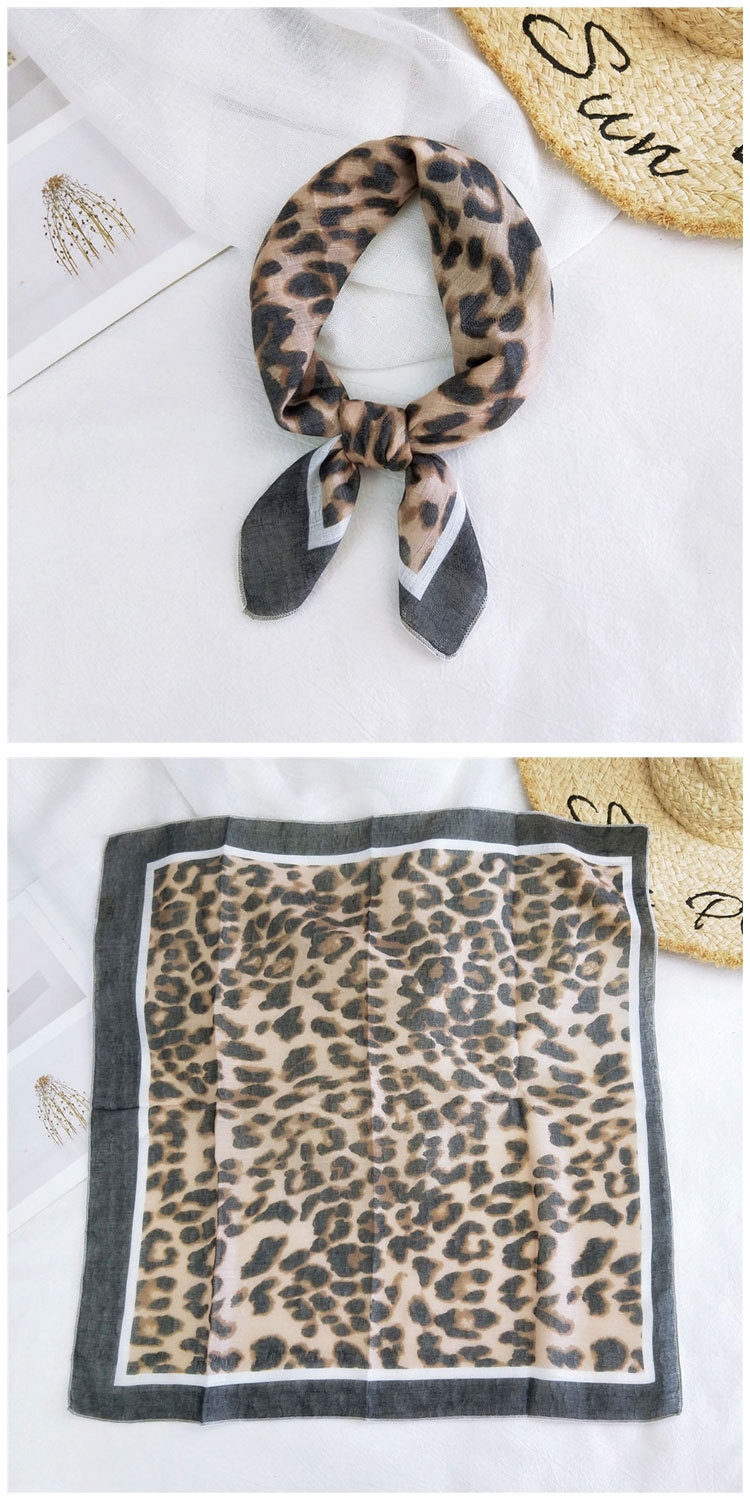 Fashion Leopard Print Cotton Linen Small Square Silk Scarf Wholesale display picture 12