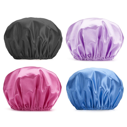New Amazon Shower Cap Solid Color Edgeless Double Layer Waterproof Bath Hat Large Adult Oil Treatment Hat Silk Bathroom Hat
