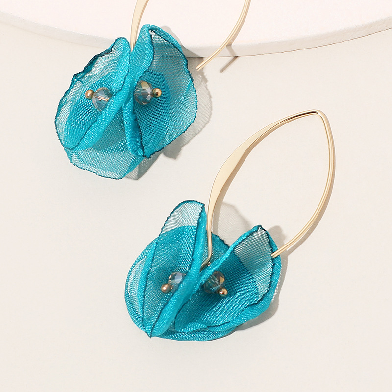 4g Weight Earrings Classification Housewarming, Anniversary, Business, Wedding, Travel, Birthday, Festival Occasion Alloy Material Flower Pattern Women'S Gender Sweet Style Rose Red, White, Beige, Pink, Red, Green, Blue, Yellow, Black Color Korean Summer New Lace Mesh Flower Earrings Color Petal Earrings Wholesale Nihaojewelry 11