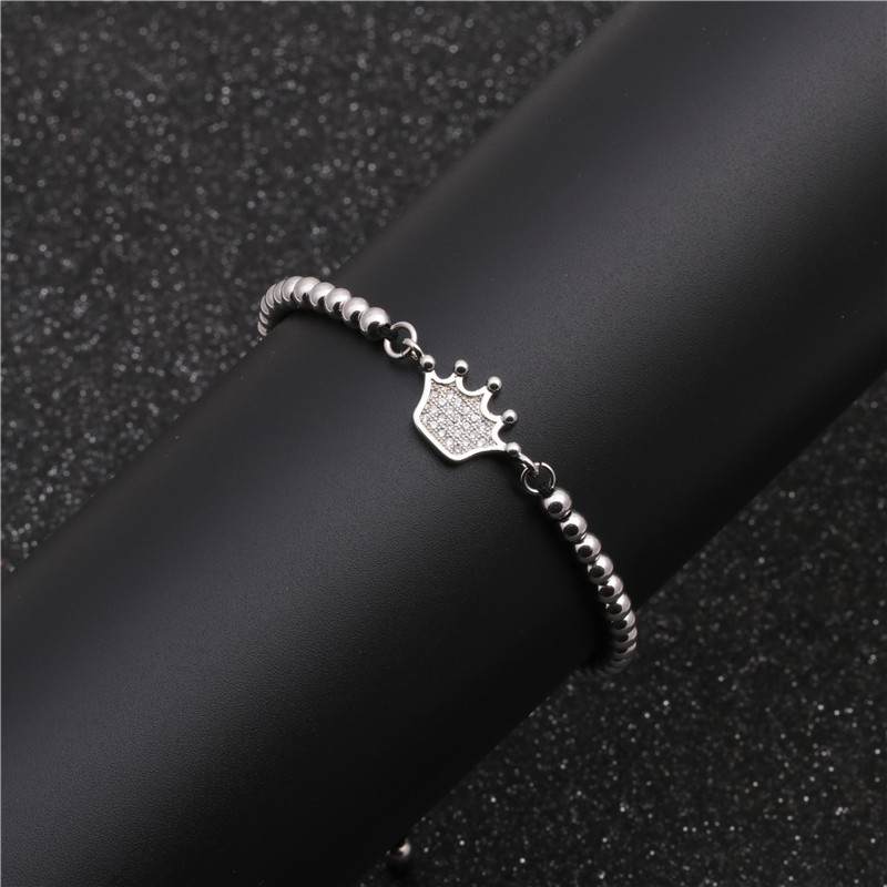 Explosion-type Micro-inlaid Zircon Crown Bracelet Copper Beaded Woven Bracelet display picture 4