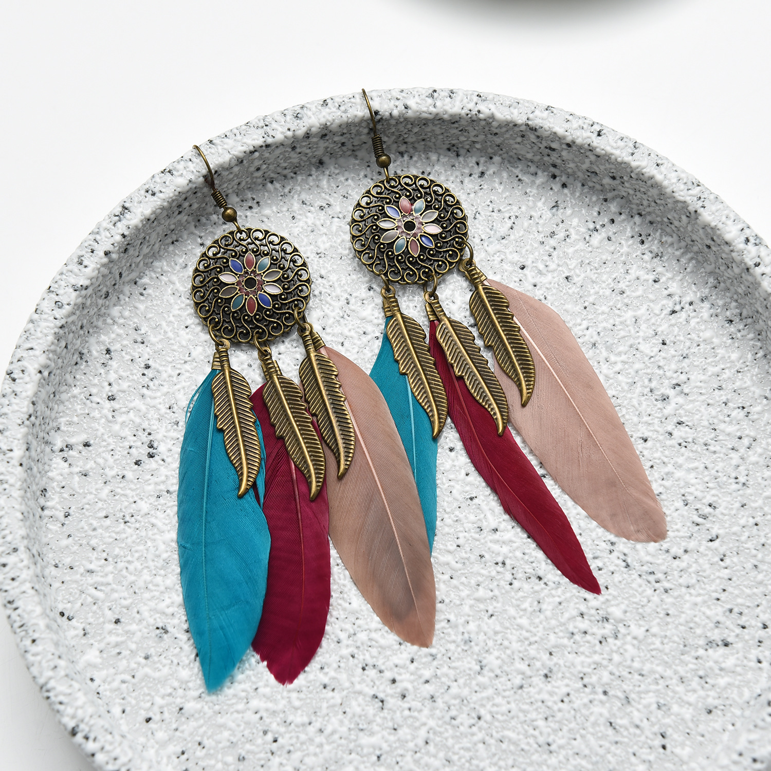 Ethnic Style Geometric Feather Tassel Plating Women's Drop Earrings 1 Pair display picture 2