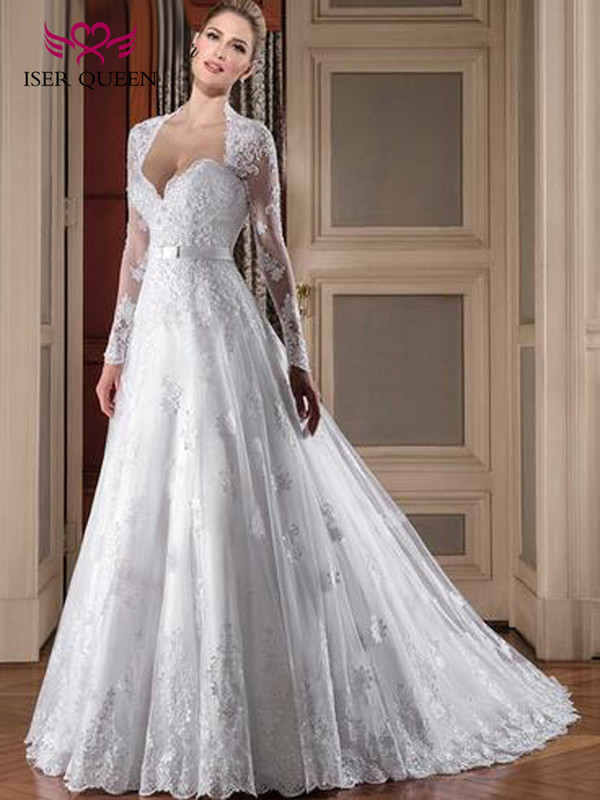New 2020 Long Sleeve Lace Shoulder Bride Wedding Dress Deep V Sleeves Wedding Dress New 2020 Long Sleeve Lace Shoulder Bride Wedding Dress Deep V Sleeves Wedding Dress