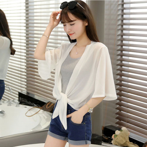 2025 Summer Sunscreen Women's Summer Thin Chiffon Open Cardigan Small Shoulder Scarf Loose Short Sleeve Short Jacket Fashion Matchable
