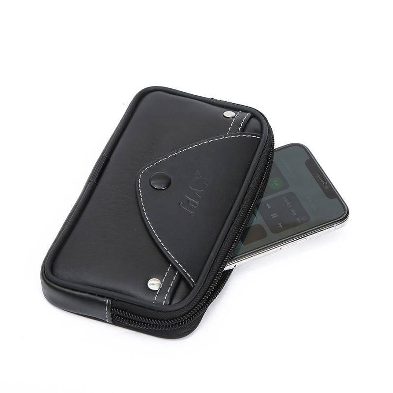 New Selling Male Casual Elephant Pattern Single Buckle Waist Pack Single Buckle Ultra-Thin Leather Mobile Phone Bag With Zipper undefined