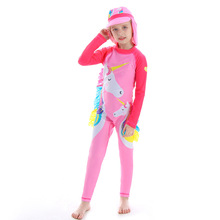 水泡仔新款儿童泳衣男女童1-13岁连体韩版卡通粉色男女童长袖泳装
