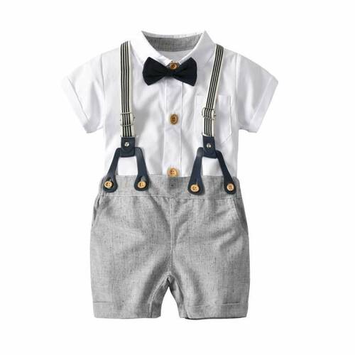 Cross-border Baby Boy Gentleman Suit Summer New Rompers Manufacturer Selling European and American Boy Harness + Hat on behalf of Shipping