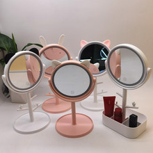 桌面台式梳妝鏡網紅LED化妝鏡帶燈隨身便攜式高清補光美妝鏡子