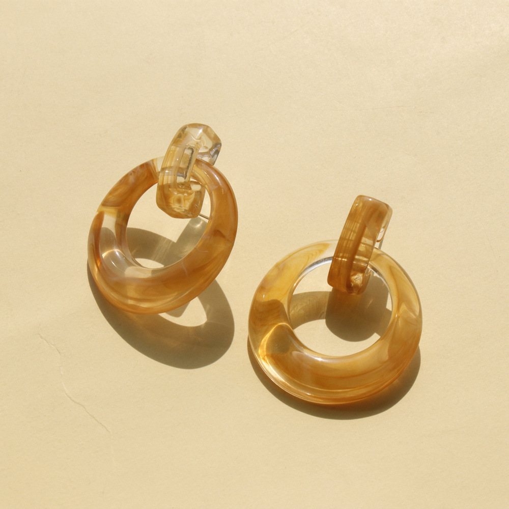 Steel needle Ear Needle Material Brown Coffee Resin Earrings Chinese Ink Painting Pattern Large Acrylic Studs Women's Fashion Jewelry Magazine Photoshoot