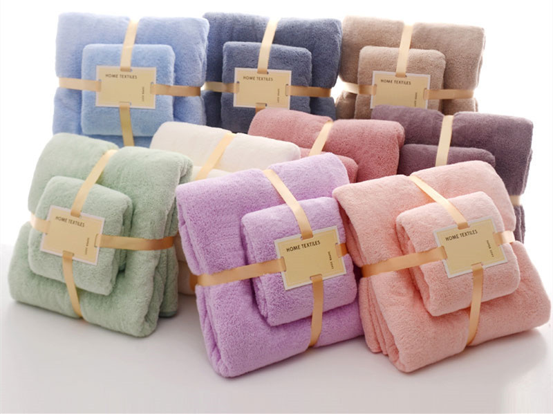 Pick up the leak! Quick-drying lint-free high-density coral fleece giant absorbent men's and women's adult large bath towel towel wrapping towel set