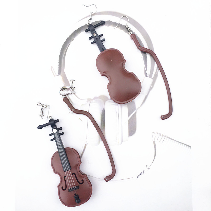 Creative Hand-made Violin Retro Musical Instrument Earring Contrast Color display picture 1