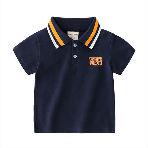 Boys Handsome Baby Summer Ventilated Small Lapel Contrast Color POLO Shirt Top Children's Short Sleeve T-Shirt