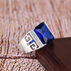 Sapphire silver ring with stone, men's stone inlay