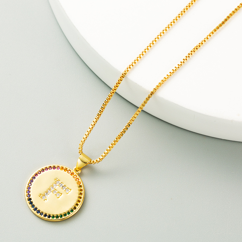 letter colorful gemstone hip hop  copper plated real gold letter Necklace wholesale