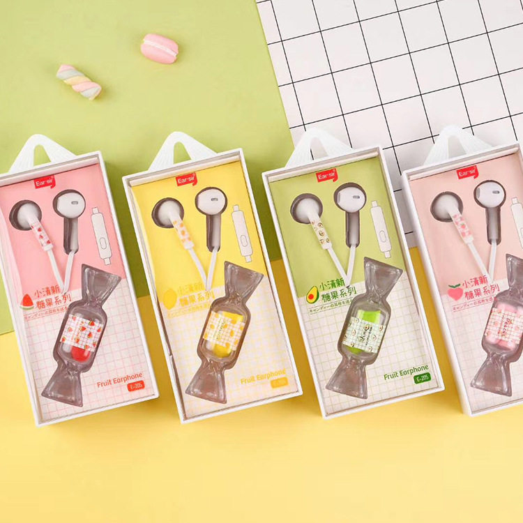 e-205有線耳機入耳式線控3.5mm糖果型耳塞新款禮品遊戲耳機批發