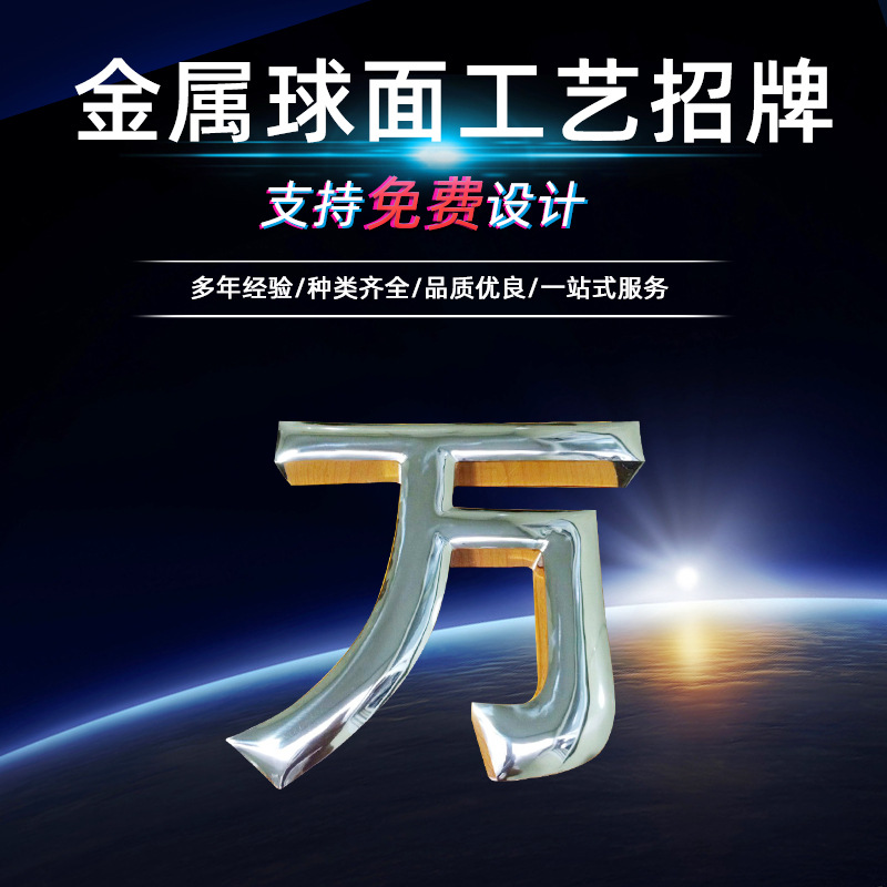 【金属招牌制做】钛金球面工艺铜字 拉丝烤漆平面钛金字招牌|ru