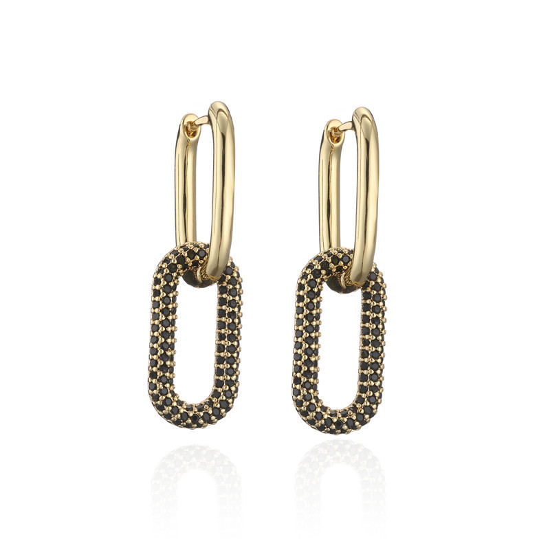 5g Weight Zircon Inlay Material Earrings Classification Wedding, Travel, Birthday, Festival Occasion Copper Material Geometric Pattern Women'S Gender Fashion Style Fashion Double Ring Buckle Pure Copper Micro-inlaid Color Zircon Earrings 5