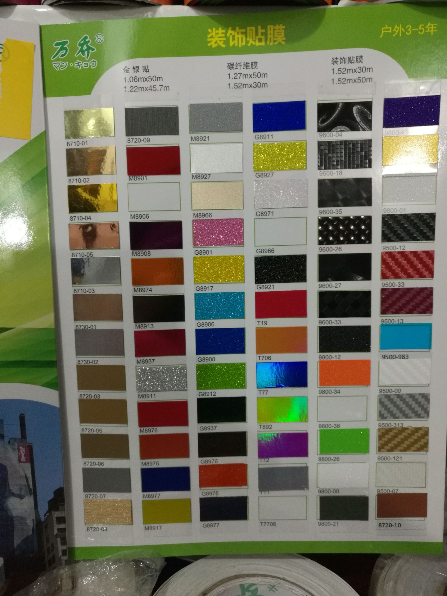 供应万乔碳纤维膜/灯箱贴/金银贴/威诗柏即时贴/磨砂贴