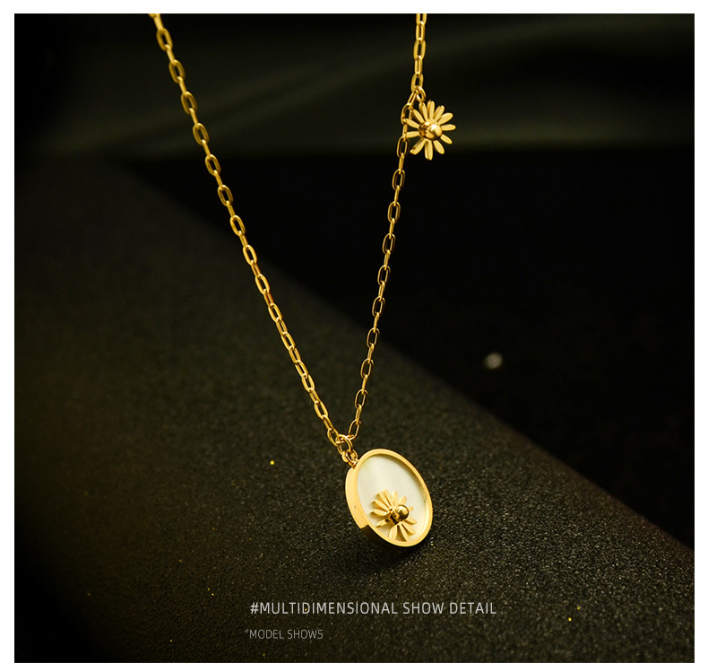 White Shell Small Chrysanthemum Necklace Female Titanium Steel Non-fading Pendant Women's Necklace display picture 6