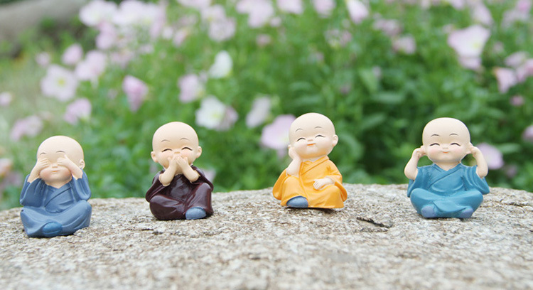 Cute Four Monks Car Ornaments Car Creative Cartoon Novice Crafts Ornaments Indoor Desktop Decorations