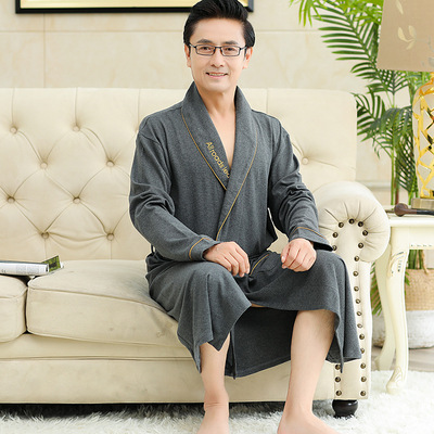 睡袍男长袖中老年纯棉纯色浴袍中年爸爸日式和服晨袍中长款家居服