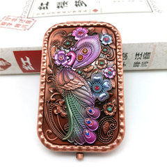 廠家直銷批發宮廷風彩錫孔雀手機鏡金屬長方形化妝鏡景區禮品