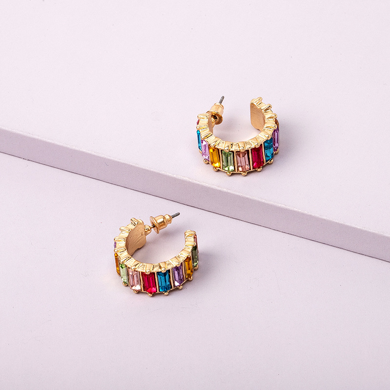 Diamond Rainbow Ring Short Fashionable Circle Earrings Wholesale Nihaojewerly display picture 4