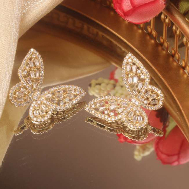 Copper Material 1 Pair Elegant Butterfly Inlay Copper Zircon Ear Studs
