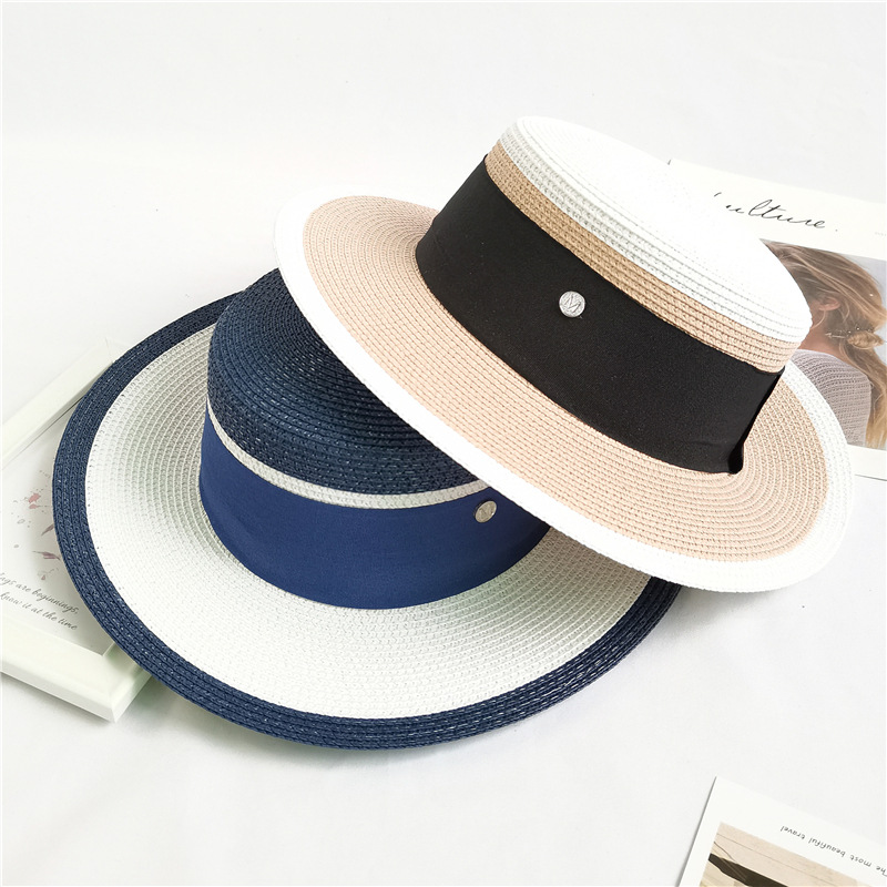 contrasting color flat top jazz straw hat  NSCM49279